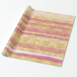 Gouden Roze Strepen Glitz Cadeaupapier