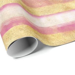 Gouden Roze Strepen Glitz Cadeaupapier