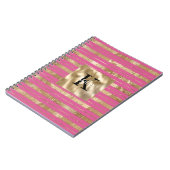 Gouden Roze Strepen Monogram Naam Notitieboek (Linkerzijde)