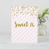Gouden Roze Sweet 16 Verjaardagsfeest Uitnodiginge Kaart (Staand voorkant)