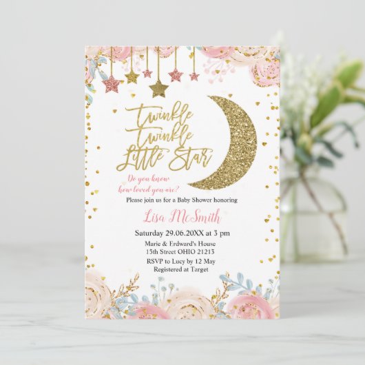 Gouden roze Twinkle Twinkle Little Star Baby showe Kaart (Staand voorkant)