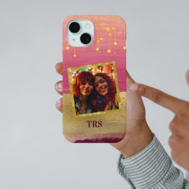 Gouden roze verf streken en Twinkle Lights Foto iPhone 15 Case