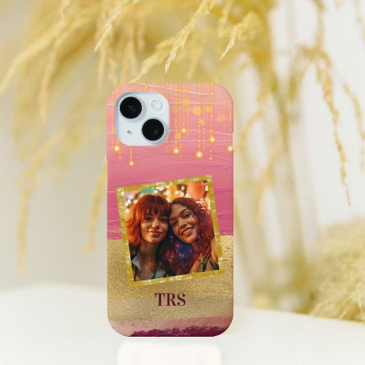 Gouden roze verf streken en Twinkle Lights Foto Case-Mate iPhone Case