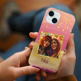 Gouden roze verf streken en Twinkle Lights Foto iPhone 15 Case