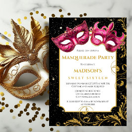 Gouden Roze Verjaardag Masquerade Party Kaart