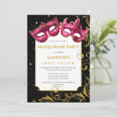 Gouden Roze Verjaardag Masquerade Party Kaart (Staand voorkant)