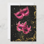 Gouden Roze Verjaardag Masquerade Party Kaart (Achterkant)