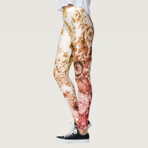 Gouden & Roze Vintage Botanische BloemenToile No.3 Leggings