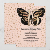 Gouden Roze Vlinder Glitter Confetti Quinceañera Kaart (Voorkant / Achterkant)