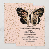 Gouden Roze Vlinder Glitter Confetti Sweet 16 Kaart (Voorkant / Achterkant)