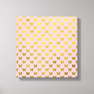 Gouden Roze Vlinder Metallic Faux Folie Vlinders Canvas Afdruk