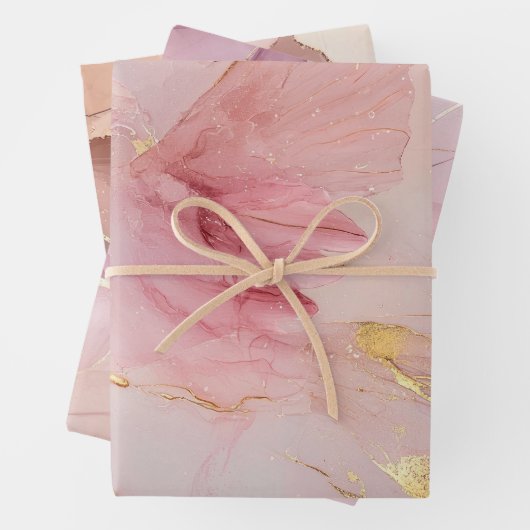 Gouden Roze Vogels Baby Shower Inpakpapier Vel (In situ)