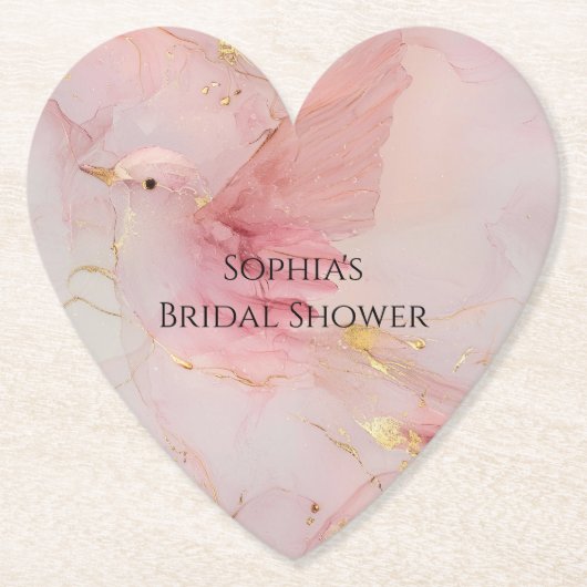 Gouden Roze Vogels Bruiloftsborrel Kartonnen Onderzetters (Voorkant)