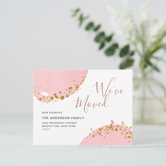 Gouden Roze Waterverf Bewegende Aankondiging Briefkaart (Staand voorkant)