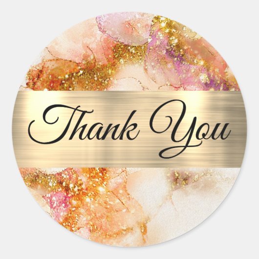 Gouden Roze Waterverf Faux Folie Dank u Ronde Sticker (Voorkant)