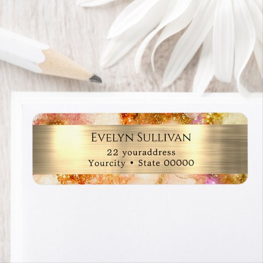 Gouden roze waterverf Faux folie retouradres Etiket (Insitu)