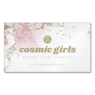  Gouden & Roze Waterverf Magnetisch Visitekaartje