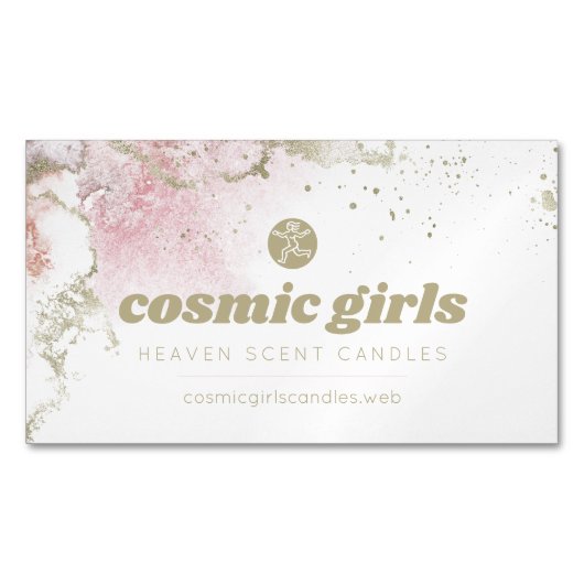 Gouden & Roze Waterverf Magnetisch Visitekaartje (Voorkant)