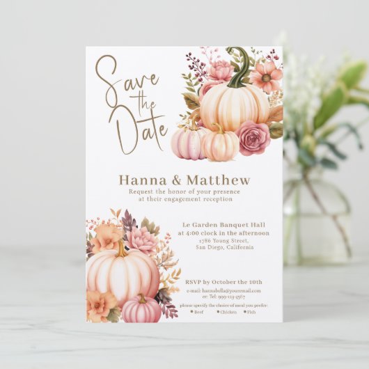 Gouden roze Waterverf pompoenen Rozen Save the Dat Kaart (Staand voorkant)