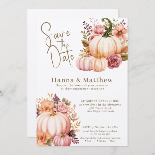 Gouden roze Waterverf pompoenen Rozen Save the Dat Kaart (Voorkant / Achterkant)