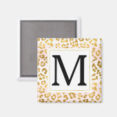 Gouden Roze Witte Luipaard Print Monogram Magneet (Voorkant / Achterkant)