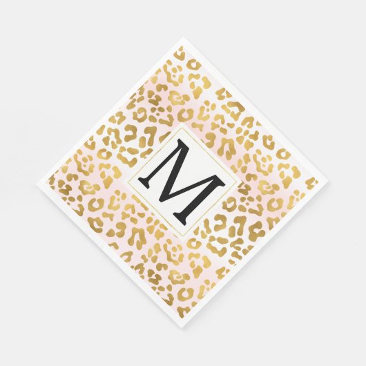 Gouden Roze Witte Luipaard Print Monogram Servet (Hoek)