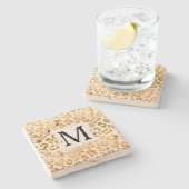 Gouden Roze Witte Luipaard Print Monogram Stenen Onderzetter (Zijkant)
