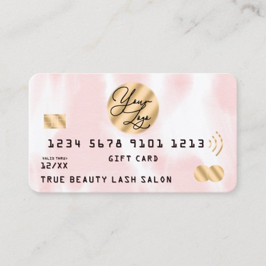 Gouden Roze Witte Waterverf Krediet Cadeaubon Visitekaartje (Voorkant)
