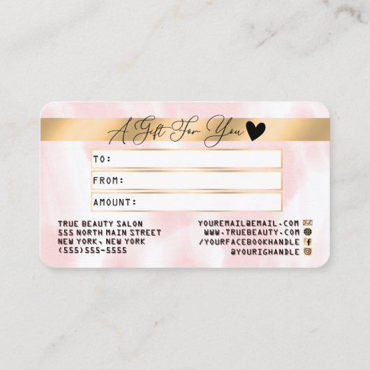 Gouden Roze Witte Waterverf Krediet Cadeaubon Visitekaartje (Achterkant)