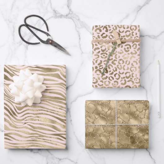 Gouden Roze Zebra Animal Print Inpakpapier Vel (Voorkant)