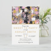 Gouden roze zwarte acryl penseelstreken Sweet 16 Kaart (Staand voorkant)