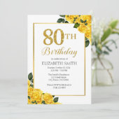 Gouden Rozen 80e Verjaardag Uitnodiging Sjabloon (Staand voorkant)