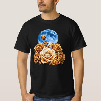 Gouden Rozen & Blauwe Volle Maan Hemelse Esthetiek T-shirt
