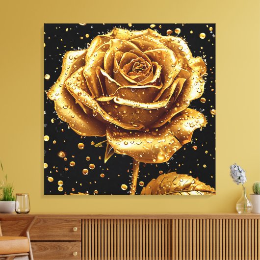 Gouden rozen bloem canvas afdruk (Insitu (Woonkamer))