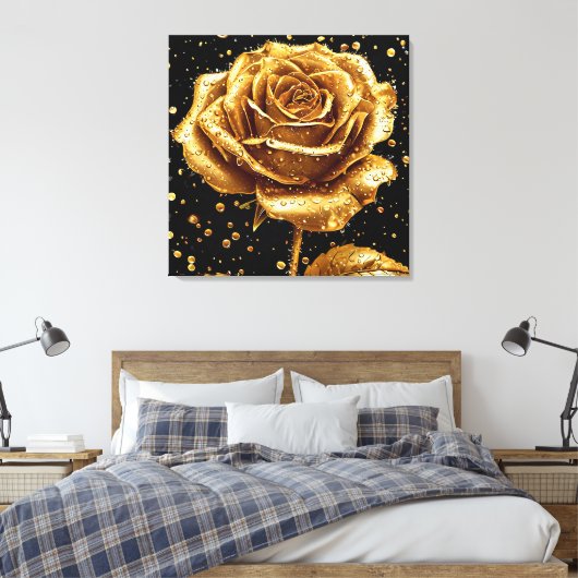 Gouden rozen bloem canvas afdruk (Insitu (Slaapkamer))
