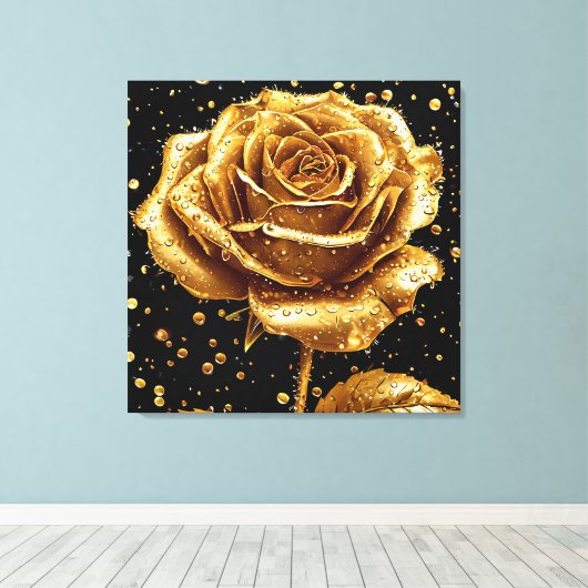 Gouden rozen bloem canvas afdruk (Insitu (Houten vloer))