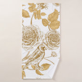Gouden rozen, bloemen, bladeren en bessen van hond badhanddoek (Badhanddoek)