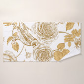 Gouden rozen, bloemen, bladeren en bessen van hond badhanddoek (Badhanddoek)