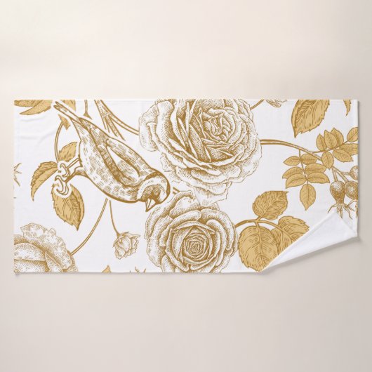 Gouden rozen, bloemen, bladeren en bessen van hond badhanddoek (Badhanddoek)