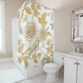 Gouden rozen, bloemen, bladeren en bessen van hond douchegordijn (In situ)