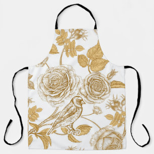 Gouden rozen, bloemen, bladeren en bessen van hond schort