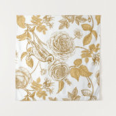 Gouden rozen, bloemen, bladeren en bessen van hond wandkleed (Voorkant (horizontaal))