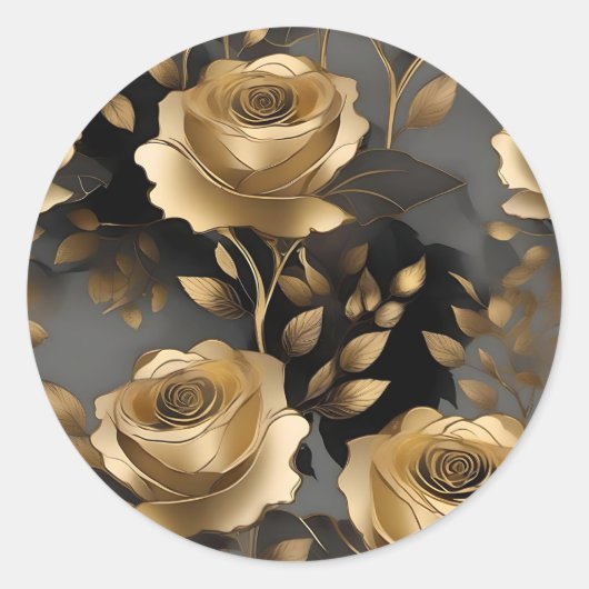 Gouden Rozen Bloemen Ronde Sticker (Voorkant)