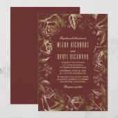 Gouden Rozen - Bourgogne Marsala Fall Wedding Kaart (Voorkant / Achterkant)