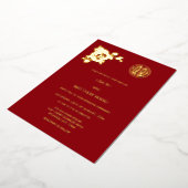 Gouden Rozen Chinees Bruiloft Folie Uitnodiging (Gedraaid)