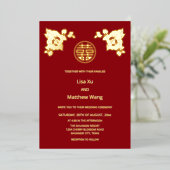 Gouden Rozen Chinese Trouw Folie Uitnodiging (Staand Voorkant)