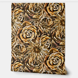 Gouden Rozen Classy Naadloze Bloemen Patroon Luxe Behang