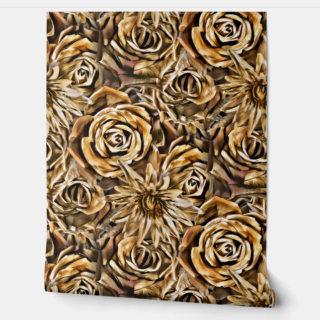 Gouden Rozen Classy Naadloze Bloemen Patroon Luxe Behang (Afrollen)