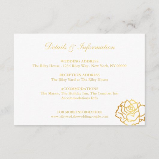 Gouden Rozen Details Card - Wit Informatiekaartje (Voorkant)