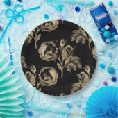 Gouden Rozen | Elegant Goud Bloemen op Zwart Papieren Bordje (Feest)